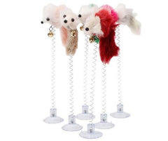 Fake feathery mouse with spring and suction cup | Game for Cats - FANTASY BIG STORE