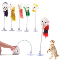 Fake feathery mouse with spring and suction cup | Game for Cats - FANTASY BIG STORE